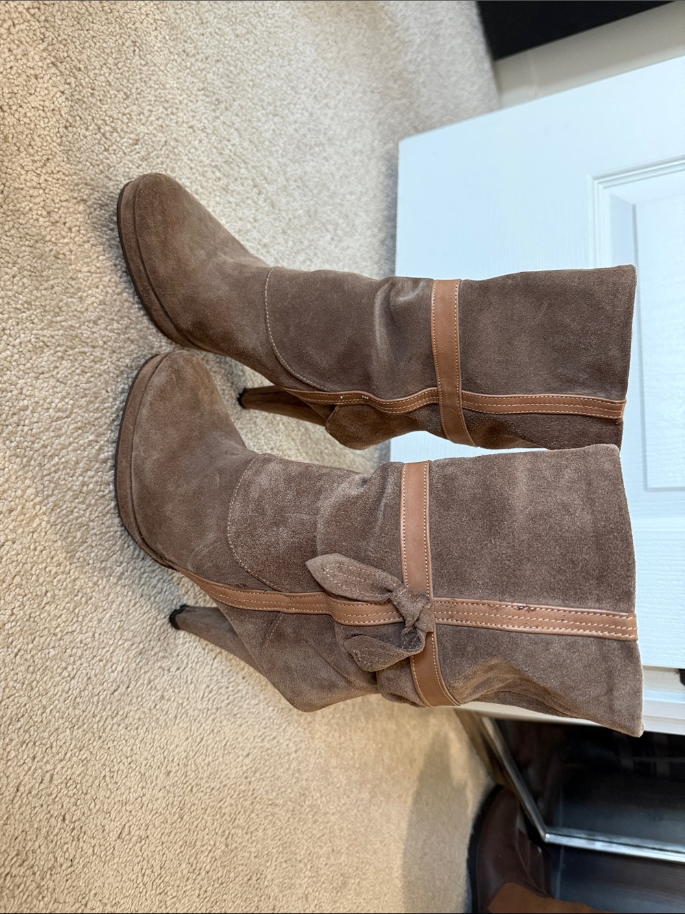 Women's Brown Suede Mid-Calf Heeled Boots